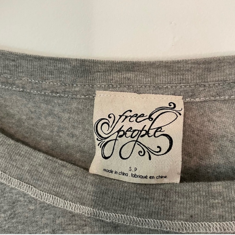Free People Light Gray Mesh Sleeve Short Sleeve Top - Picture 6 of 8